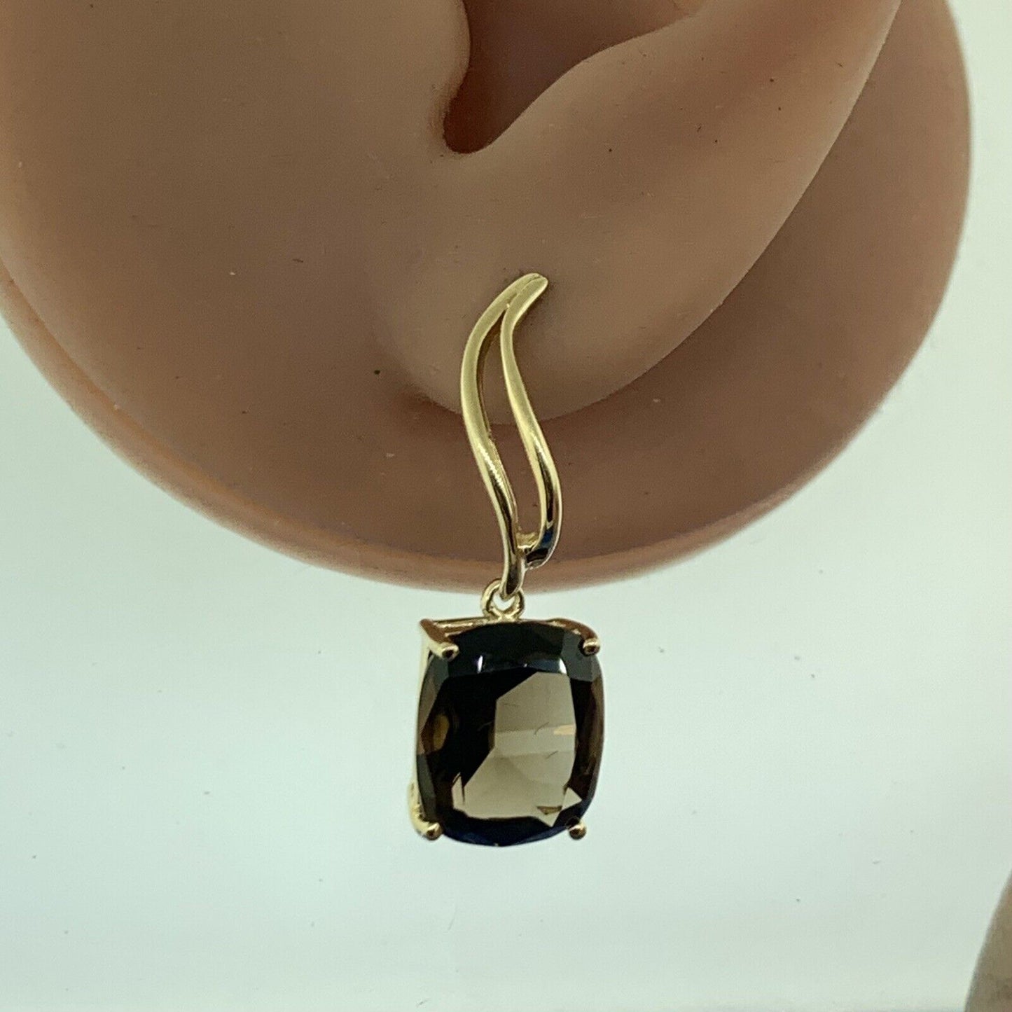 Designer 14K Yellow Gold Oval Smoky Quartz Modernist Twist Dangle Earrings