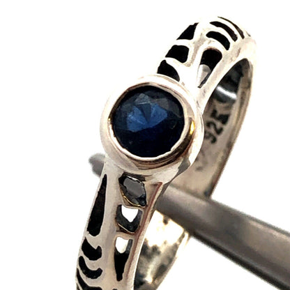 925 Sterling Silver Round Blue Cubic Zirconia CZ Open Work Band Size 6 Ring