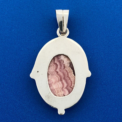 Stunning Sterling Silver 925 Cabochon Pink Jasper Oval Dangle Pendant