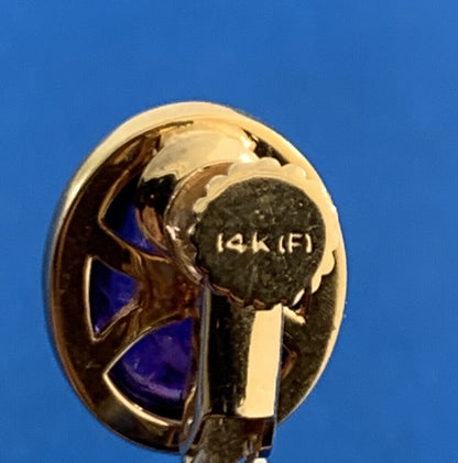 Vintage 14K Yellow Gold Amethyst Cabochon Hinged Statement Screw Back Earrings