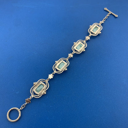 Designer 925 Sterling Silver Larimar Balinese Floral Panel Toggle Bracelet