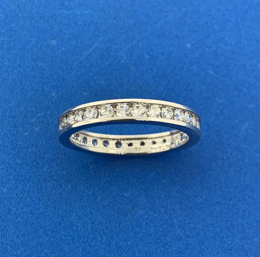 Designer Sterling Silver 925 Channel Set CZ Design Stackable Size 9 Band Ring