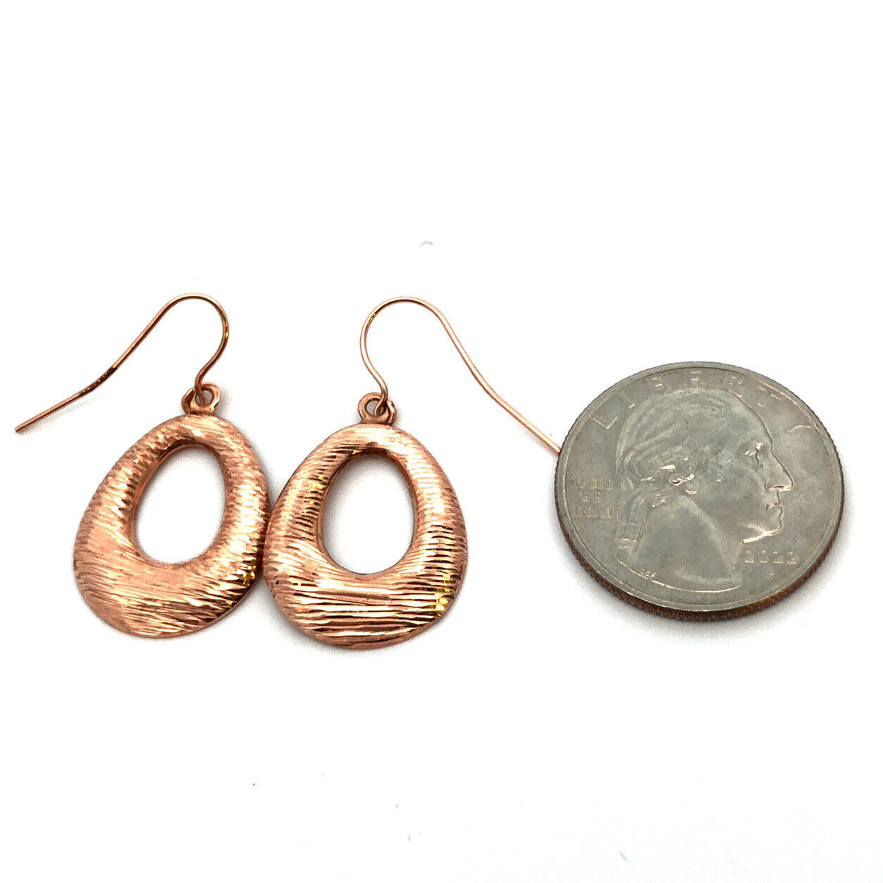 Designer 14K Rose Gold Textured Cut Out Oval Hook Drop Dangle Earrings