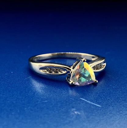 Modern 10K White Gold Trilliant Passion Topaz Diamond Engagement Promise Ring