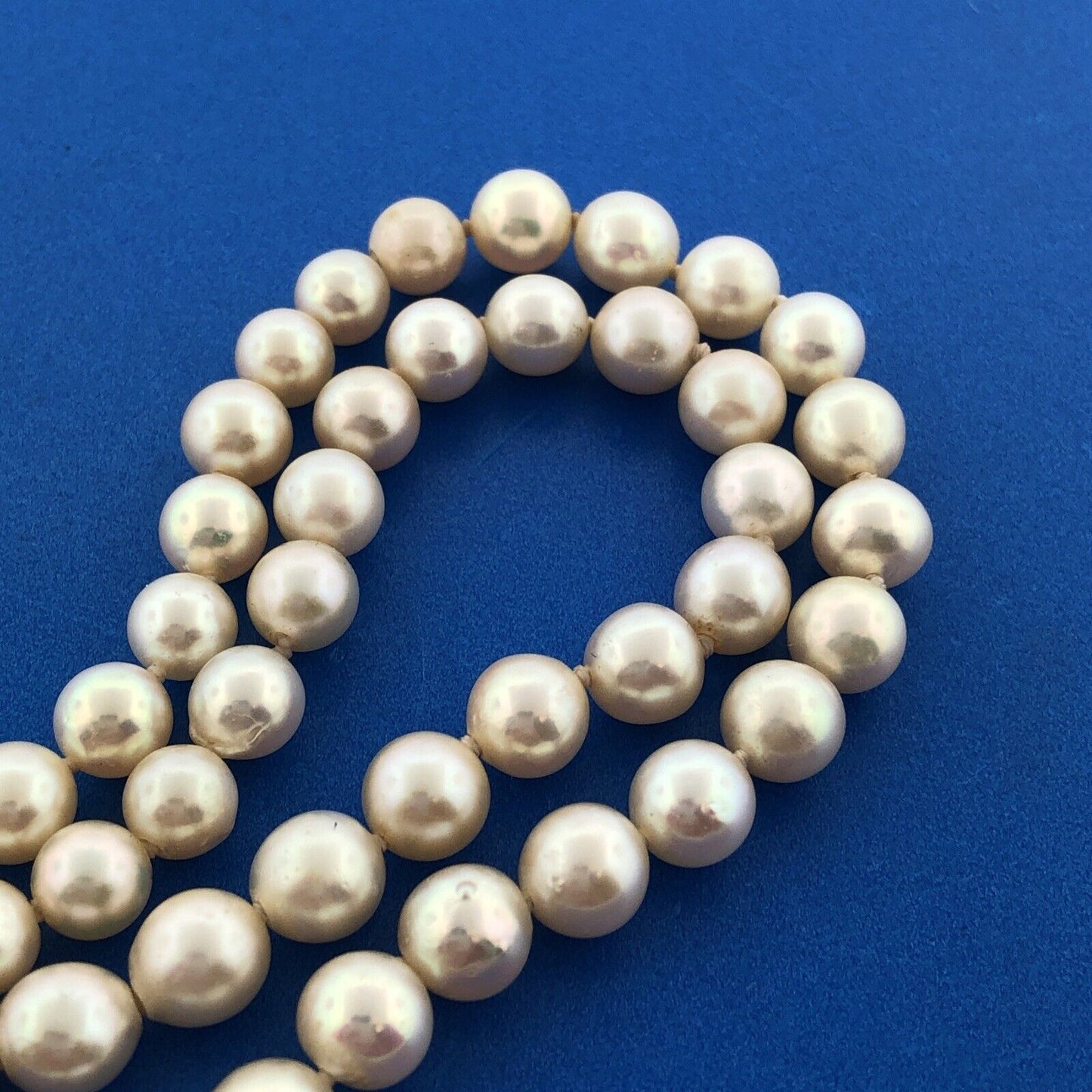 Vintage Silver Hand Knotted 6.5 mm Pearl Bridal Communion Evening Necklace