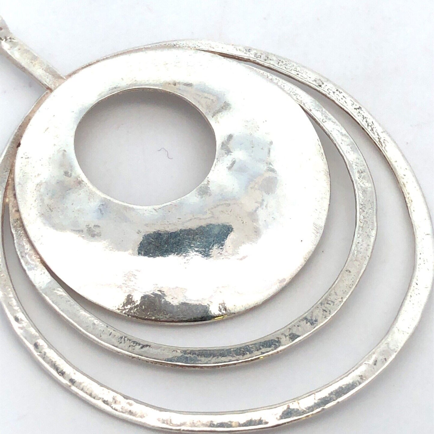 Designer 925 Sterling Silver Round Modernist Hammered Textured Statement Pendant