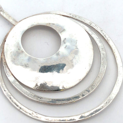 Designer 925 Sterling Silver Round Modernist Hammered Textured Statement Pendant