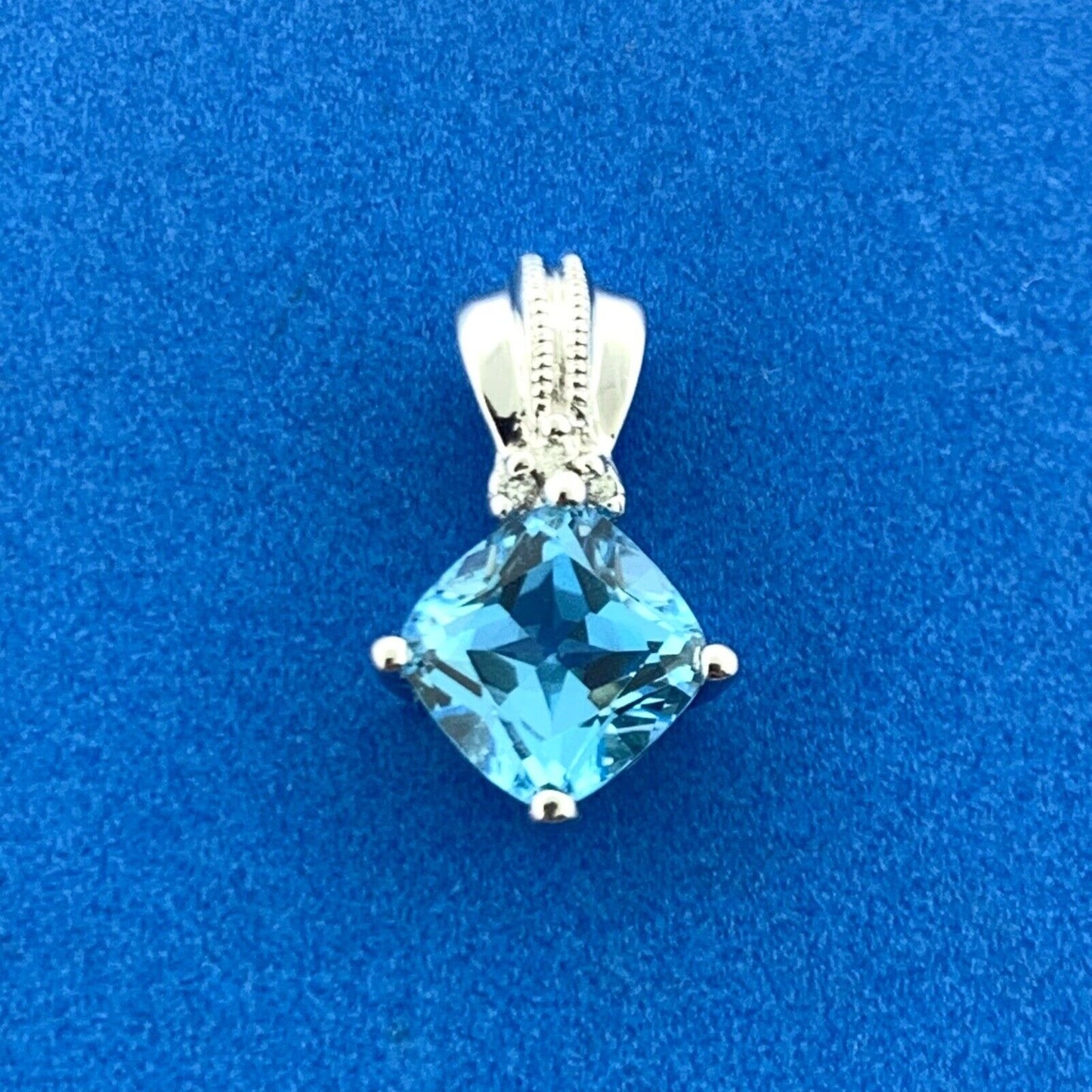 Designer 10K White Gold Blue Topaz Diamond Accented December Occasion Pendant