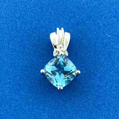 Designer 10K White Gold Blue Topaz Diamond Accented December Occasion Pendant