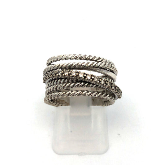 David Yurman 925 Sterling Silver 14K White Gold Diamond Crossover 7 Band Ring