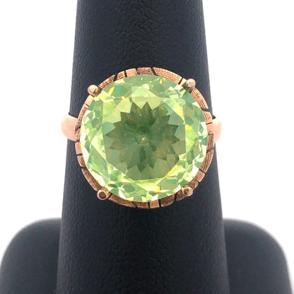 Vintage 14K Yellow Gold Round Green Amethyst Solitaire Statement Cocktail Ring