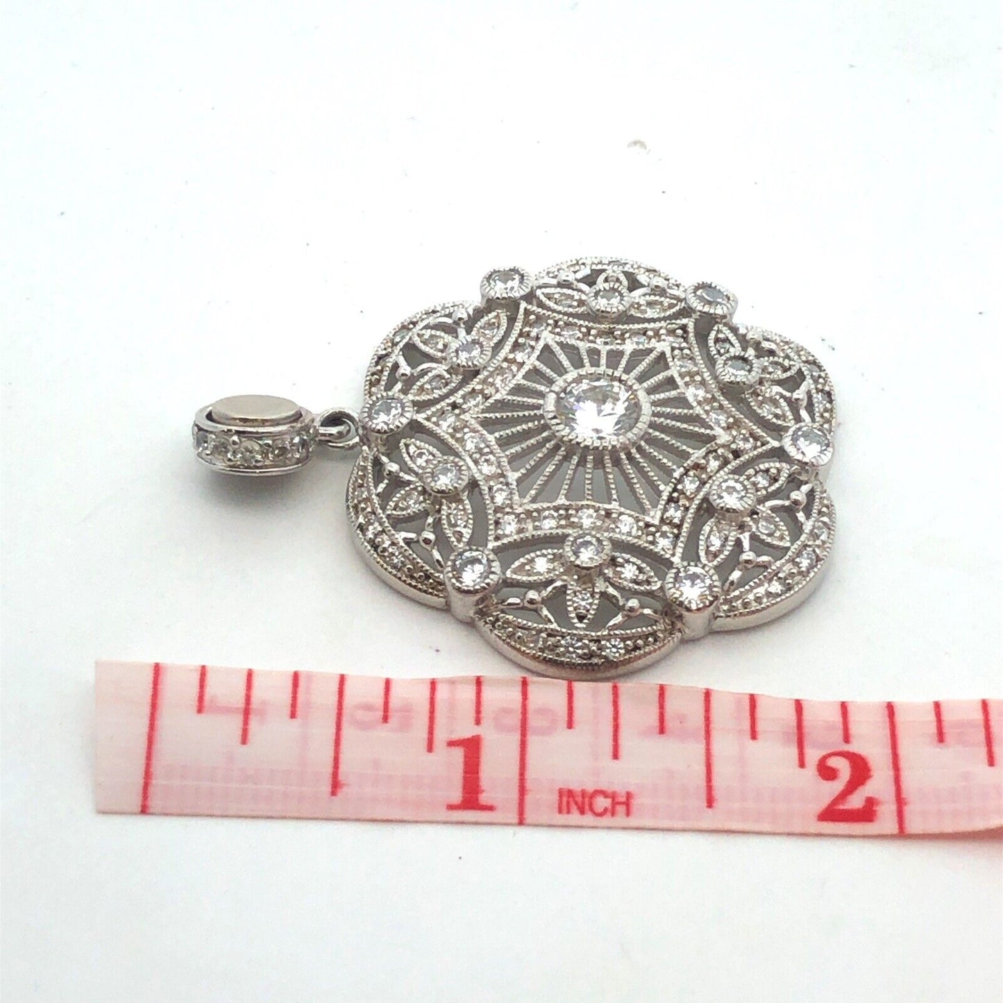 Joseph Esposito ESPO 925 Sterling Silver CZ Lacey Filigree Diamonique Pendant