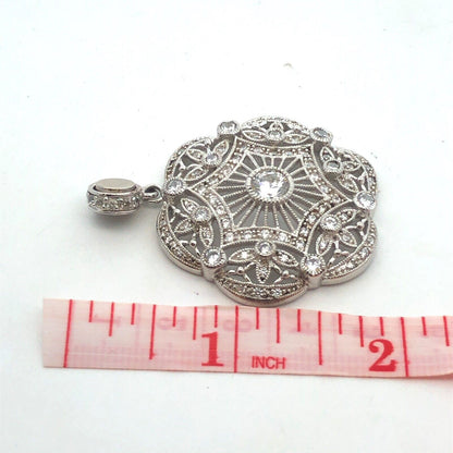 Joseph Esposito ESPO 925 Sterling Silver CZ Lacey Filigree Diamonique Pendant