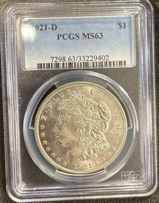 1921 D PCGS Graded MS 63 S$1 Silver Morgan Dollar Coin