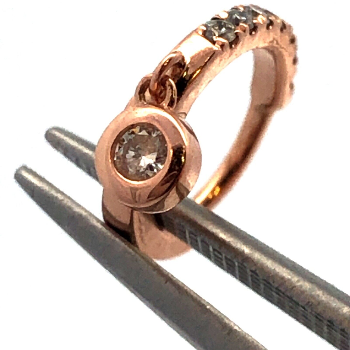 14KT Rose Gold Round Diamond Tiny Hinged Huggie Hoop Dangle Earrings