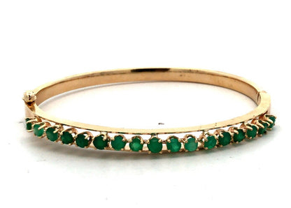 Estate 14K Yellow Gold Emerald May Anniversary Hinged Bangle Bracelet