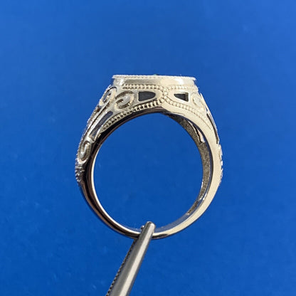 Estate 925 Sterling Silver Drusy Quartz Scroll Open Work Cocktail Ring