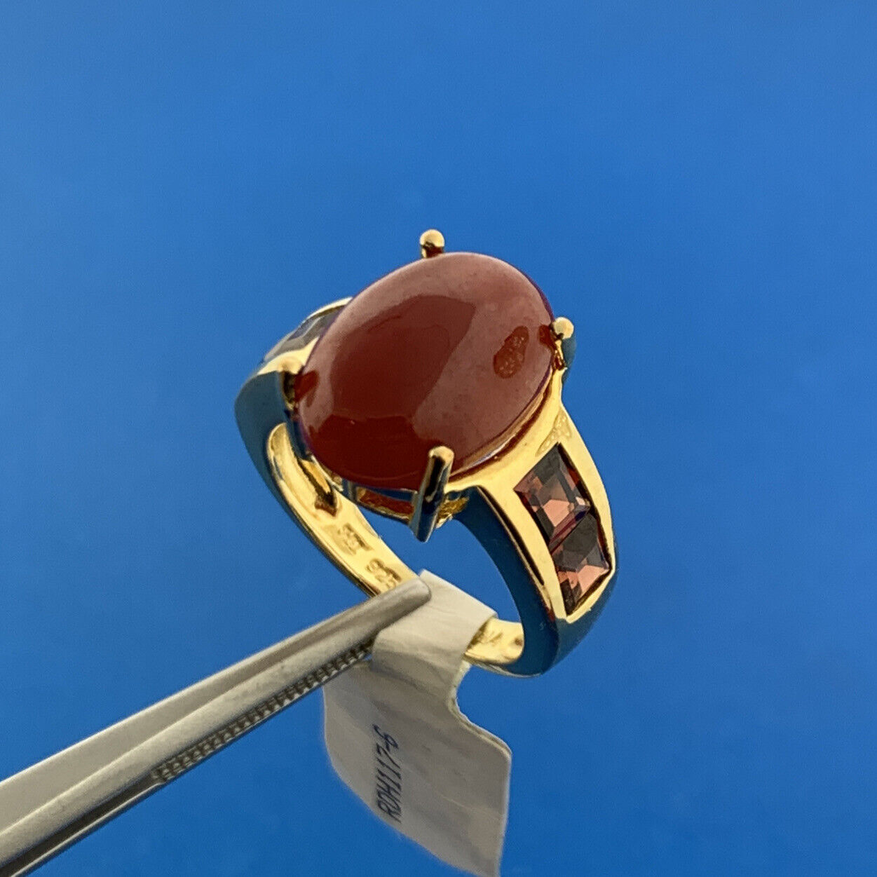 Designer 925 Sterling Silver Vermeil Carnelian Cubic Zirconia Ring New With Tags