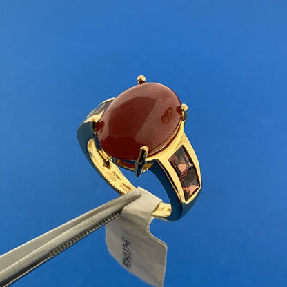 Designer 925 Sterling Silver Vermeil Carnelian Cubic Zirconia Ring New With Tags