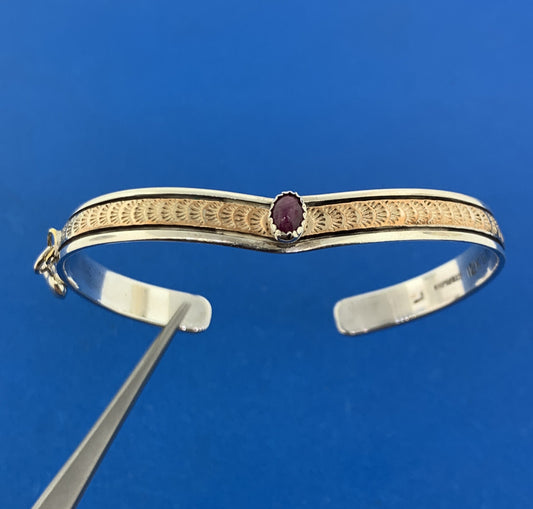 Art Deco Egyptian Revival Gold Filled Sterling Black Enamel Ruby Scarab Bracelet