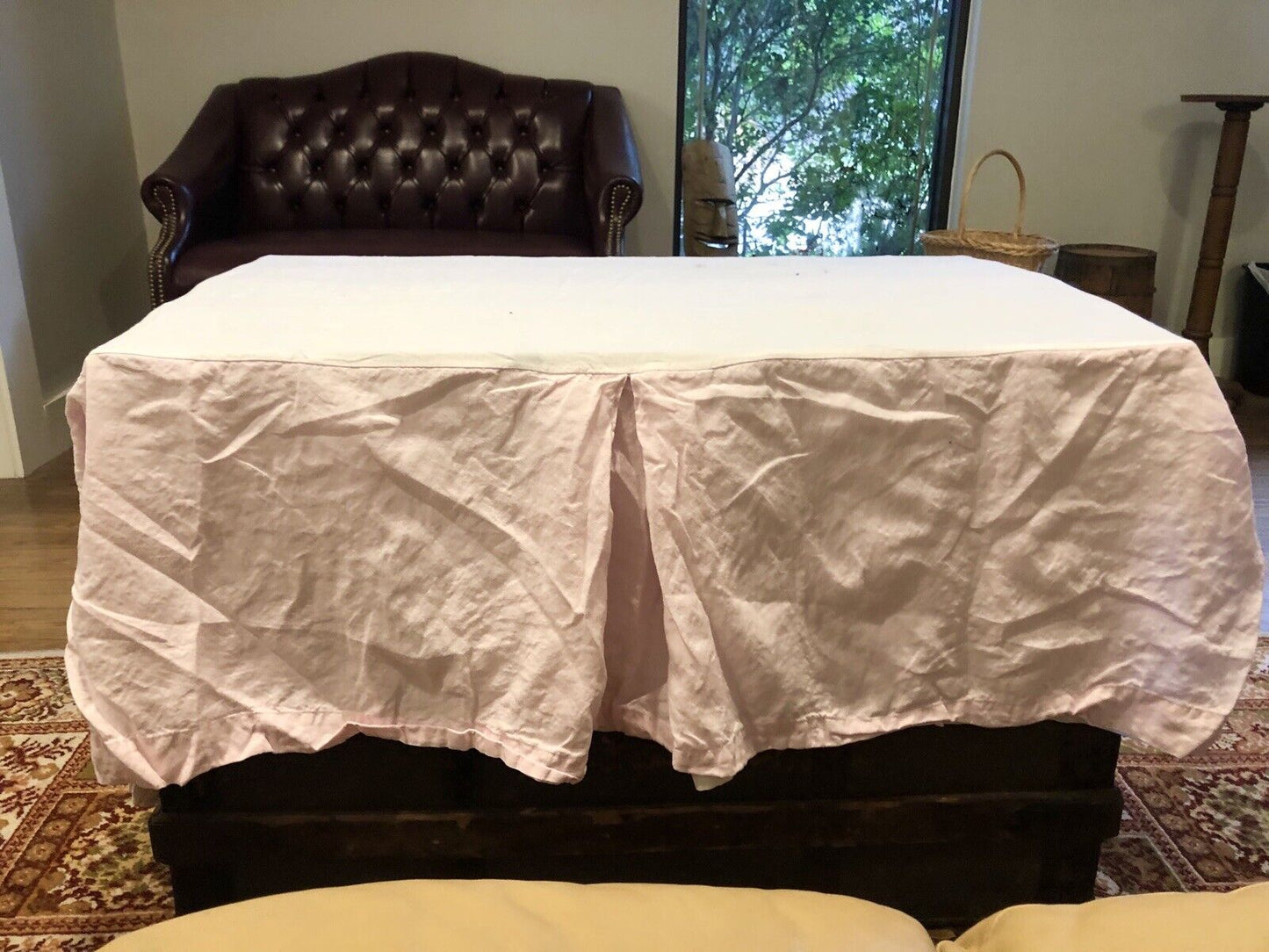 Pottery Barn Solid Light Pink Linen Girls Room Kids Crib Bed Skirt