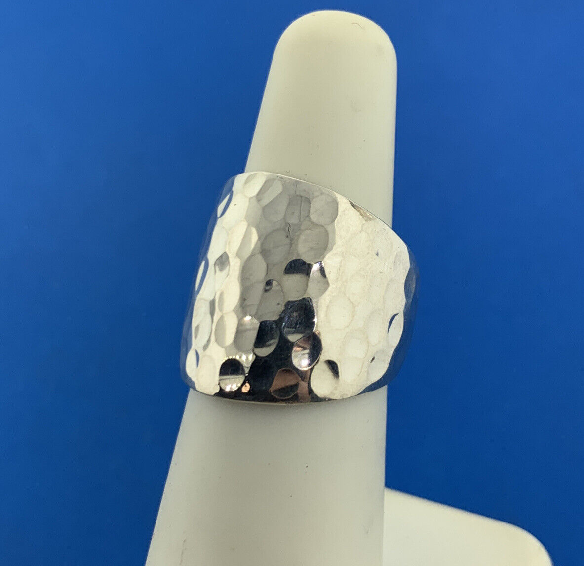 Designer Mexico 925 Sterling Silver Hammered Wide Cigar Band Finger Ring