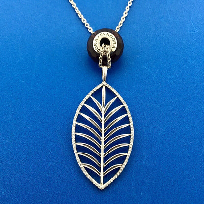 PANDORA 925 Sterling Silver CZ Light As A Feather Necklace w/Murano Glass Charm