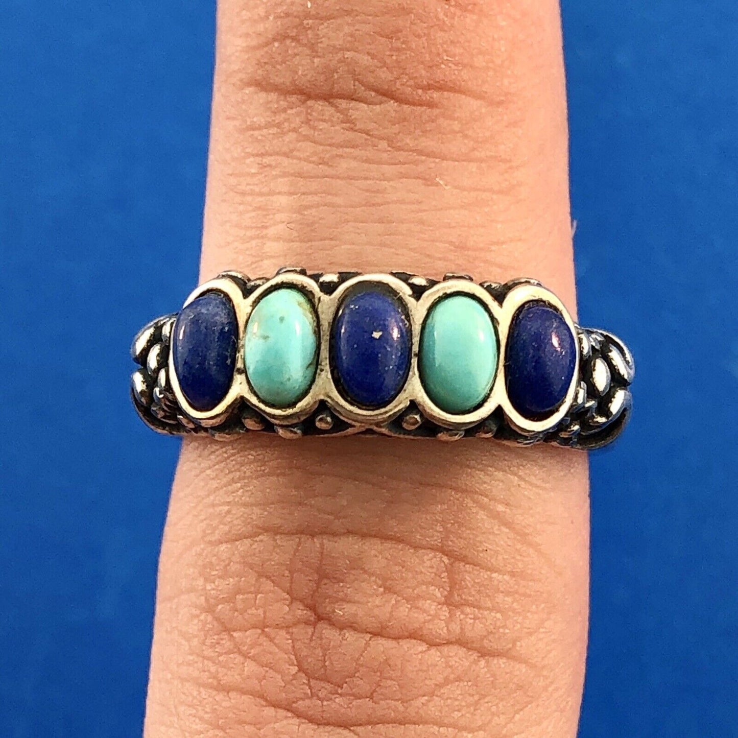 Vintage Carolyn Pollack Relios Sterling Silver 925 Turquoise Lapis Band Ring