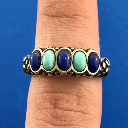 Vintage Carolyn Pollack Relios Sterling Silver 925 Turquoise Lapis Band Ring