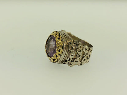 Adi Paz ZRW Israel 14K Yellow Gold Sterling Silver 925 Amethyst Cocktail Ring