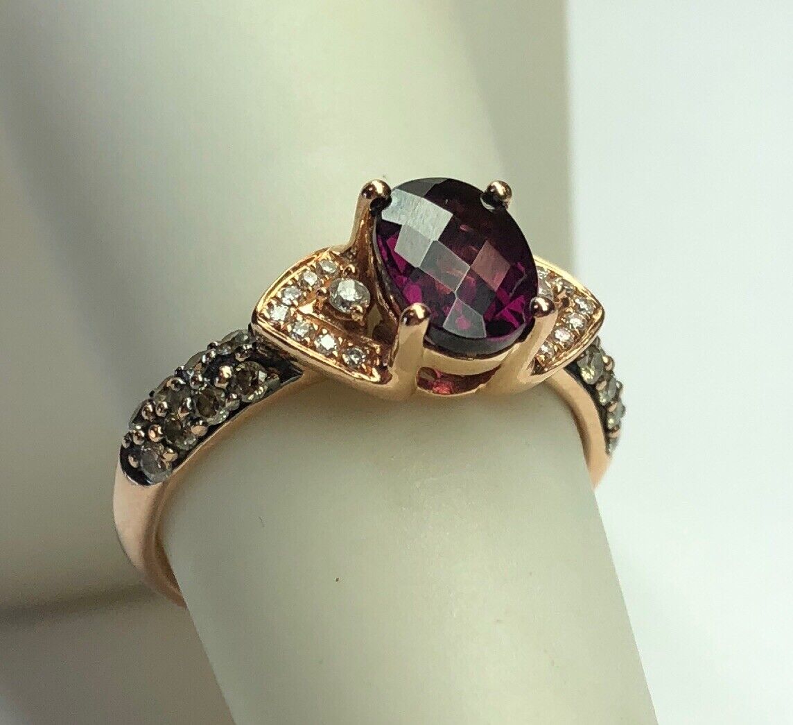 LeVian 14K Rose Gold Chocolate Vanilla Diamond Garnet January Anniversary Ring