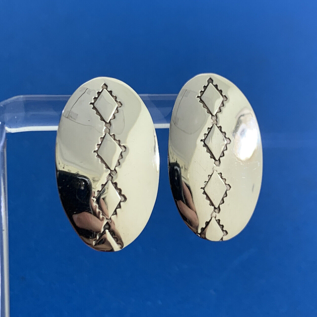 Signed Native American 925 sterling silver Oval Drop Stud Earrings