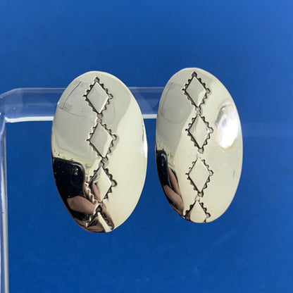 Signed Native American 925 sterling silver Oval Drop Stud Earrings