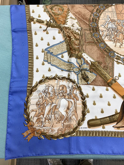 Hermes Carre 90 100% Silk Twill Napoleon Periwinkle Insect Bee Neckerchief Scarf