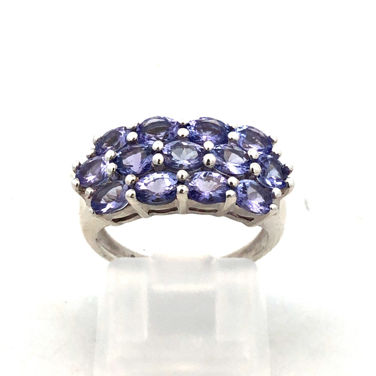 Designer TGGC 925 Sterling Silver Oval Tanzanite Triple Row Anniversary Ring