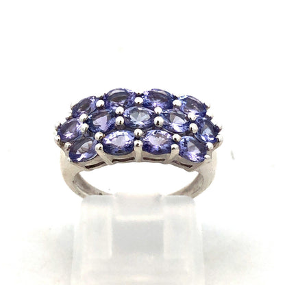 Designer TGGC 925 Sterling Silver Oval Tanzanite Triple Row Anniversary Ring