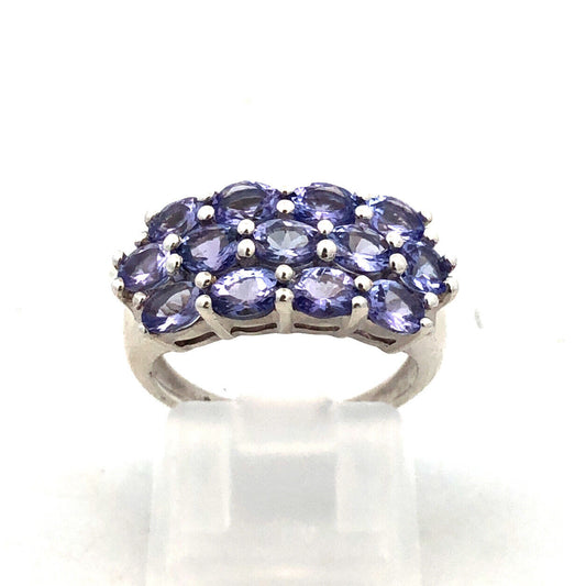 Designer TGGC 925 Sterling Silver Oval Tanzanite Triple Row Anniversary Ring