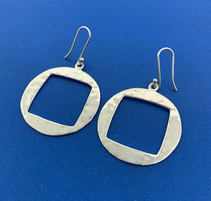 Modernist Taxco Mexico MWS Sterling Silver 925 Hammered Open Square Earrings
