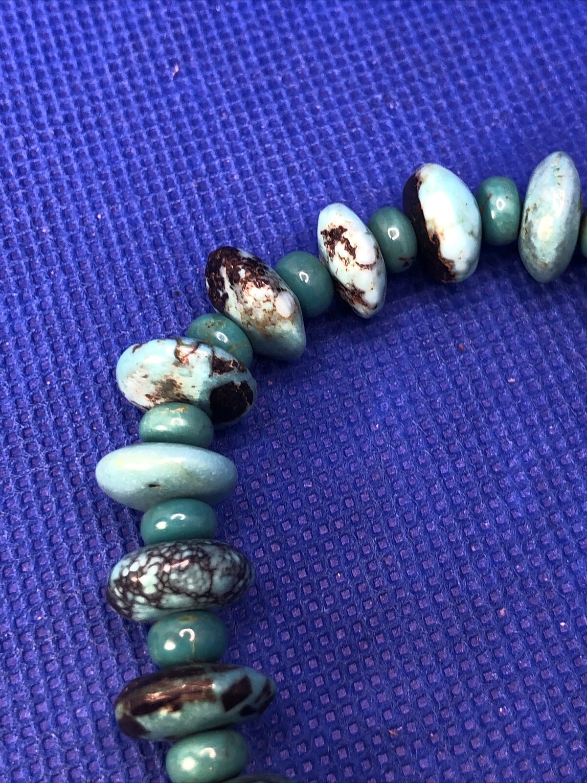 Estate Flat Round Beaded Natural Turquoise Elastic Cord Bracelet