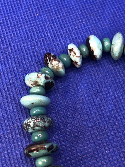 Estate Flat Round Beaded Natural Turquoise Elastic Cord Bracelet