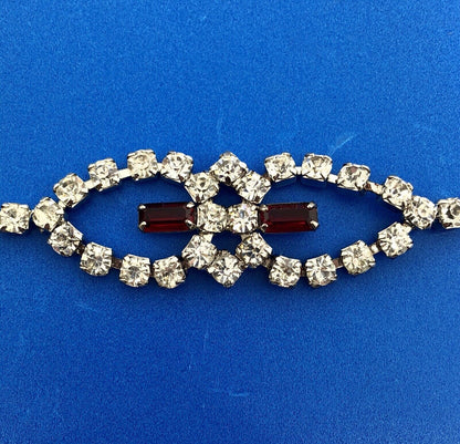 Vintage Silver Tone Rectangle Red Round White Rhinestone Valentine Bracelet