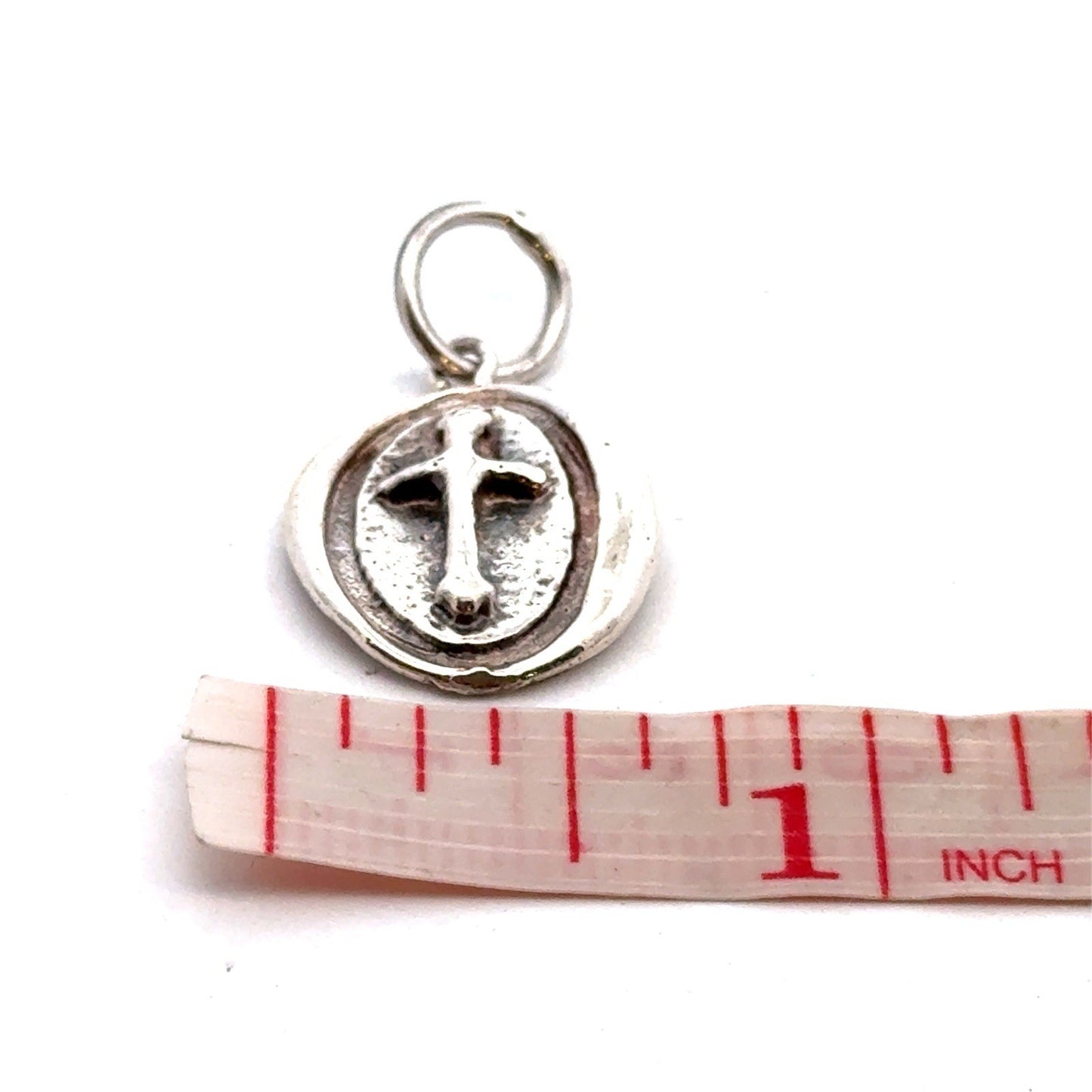 Designer 925 Sterling Silver Oval Wax Seal Cross Crucifix Petite Charm Pendant