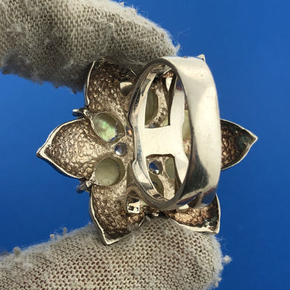 Sterling Silver FAS Cubic Zirconia CZ Moonstone Marcasite Flower Floral Ring