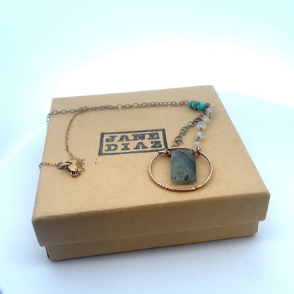 Designer Jane Diaz Gold Filled Multi Stone Bead Labradorite Two Tone Necklace
