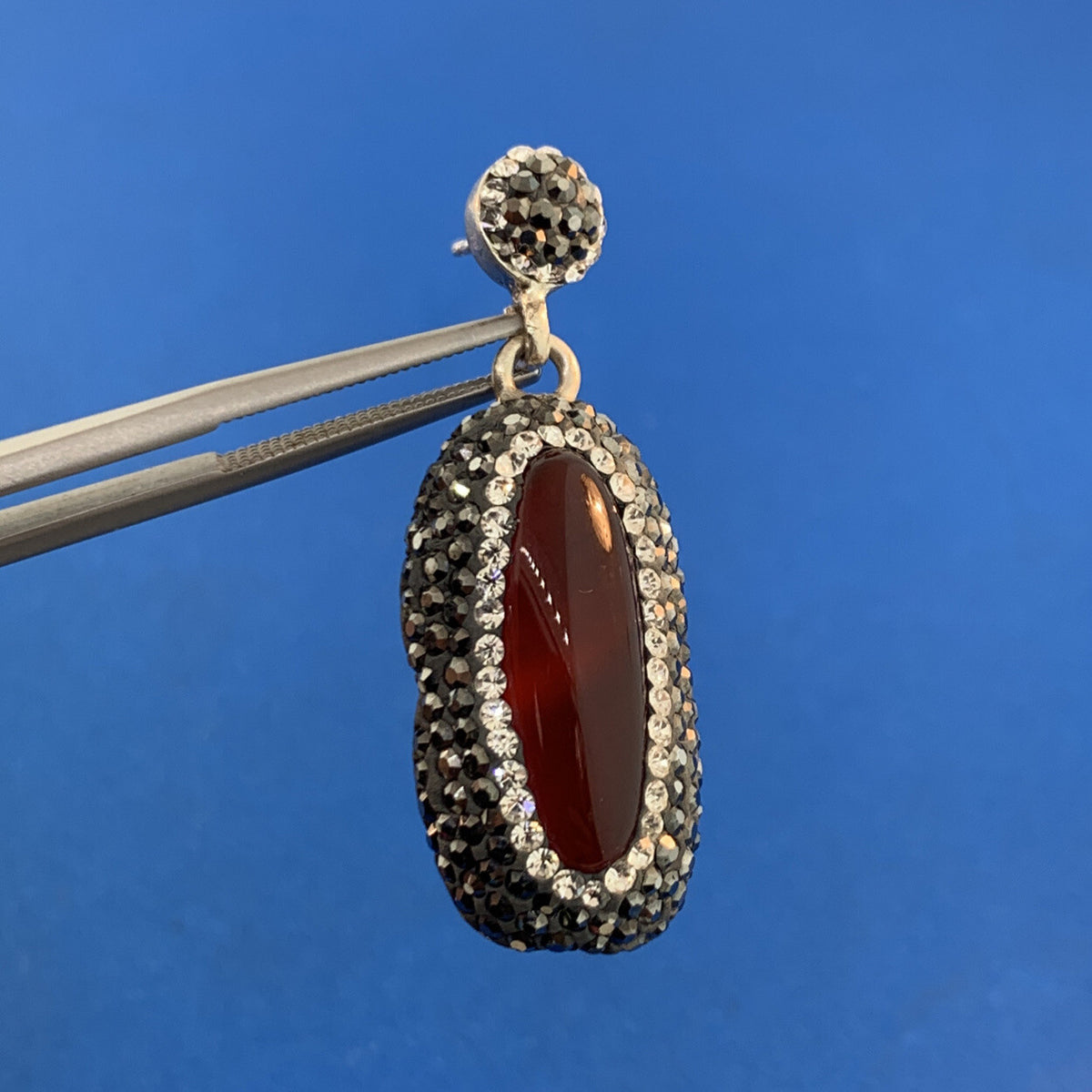 Art Deco 925 Sterling Silver Carnelian Crystal Marcasite Drop Dangle Earrings