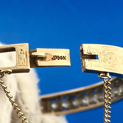 Art Deco Art Nouveaux 14K Yellow White Gold Diamond Ladder Hinged Cuff Bracelet