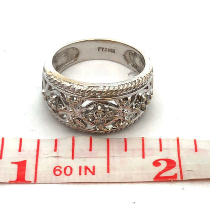 Stunning Designer FTJ 14K White Gold Diamond Celtic Design Band Ring Size 6.75