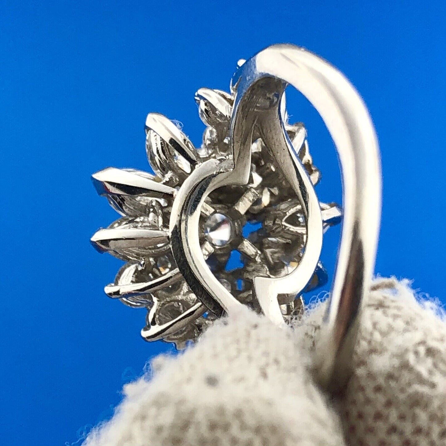 Phenomenal Platinum Multi-Cut Diamond Blooming Floral Cluster Ring Size 4.25