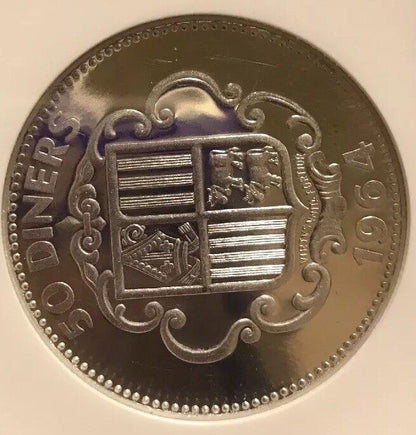 1964 Andorra Platinum 50 Diners Napoleon NGC Proof 64 UC Super Rare 1 Of 3 Mntg