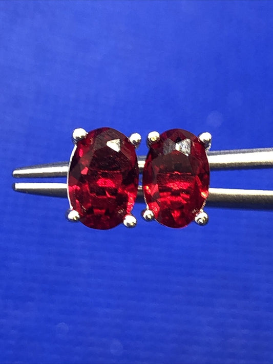 Designer 925 Sterling Silver Oval Red Cubic Zirconia Stud Earrings